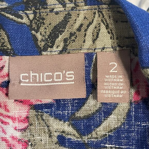 Chico's Tropical Linen Button Topper Size 2 (Womens Large) Blue & Pink Hawaiian - Picture 4 of 6
